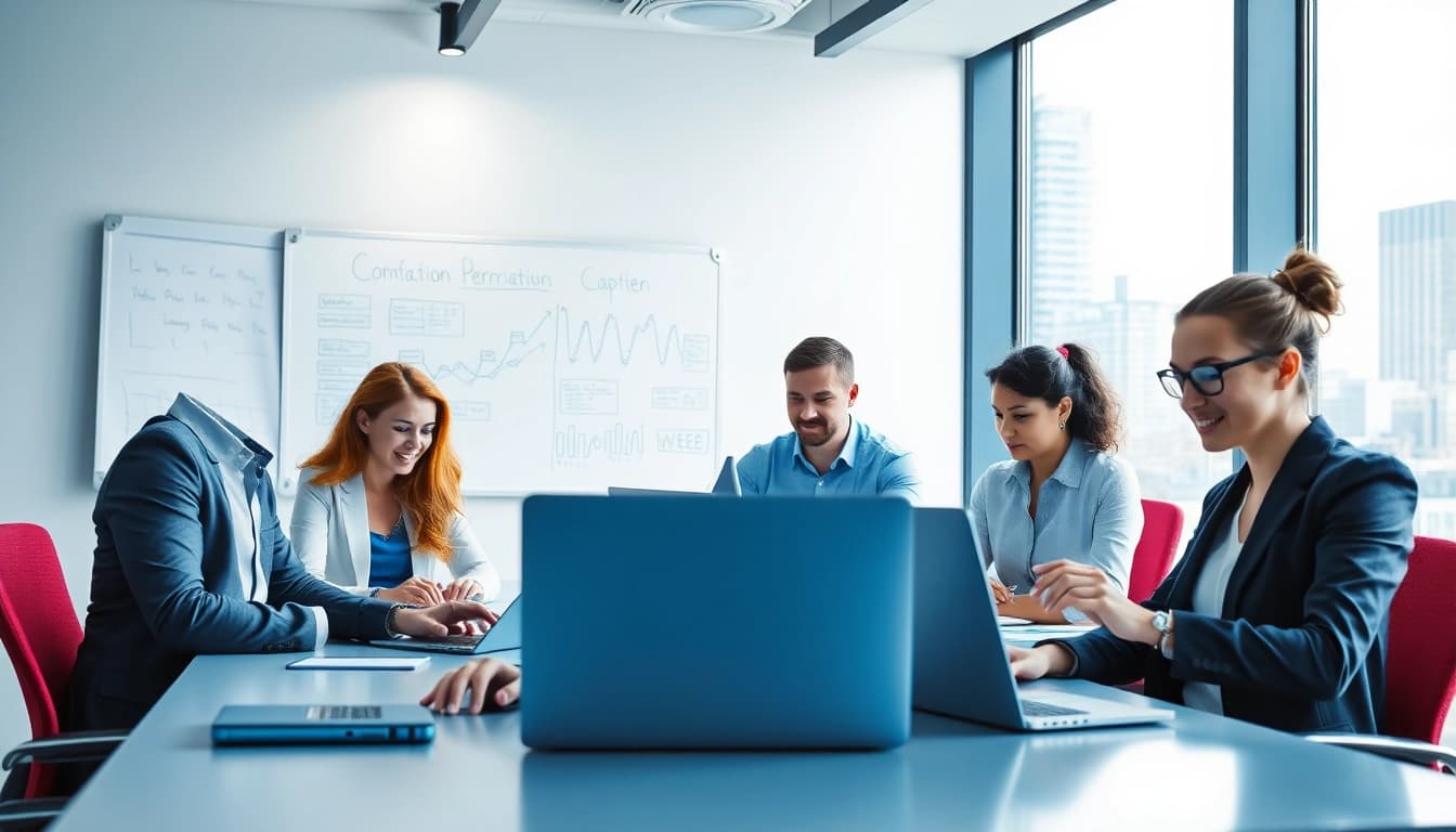 Headhunter IT-Team, das engagiert in einem modernen Büro arbeitet, um Talente zu finden.