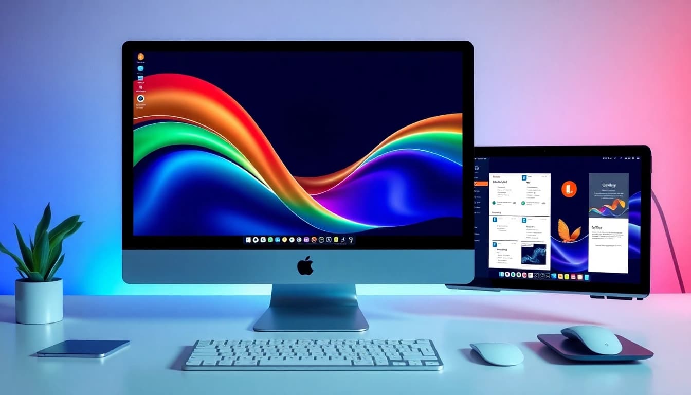 Erleben Sie Office 2024 Mac Version kaufen auf einem modernen Desktop-Setup mit innovativer Benutzeroberfläche.