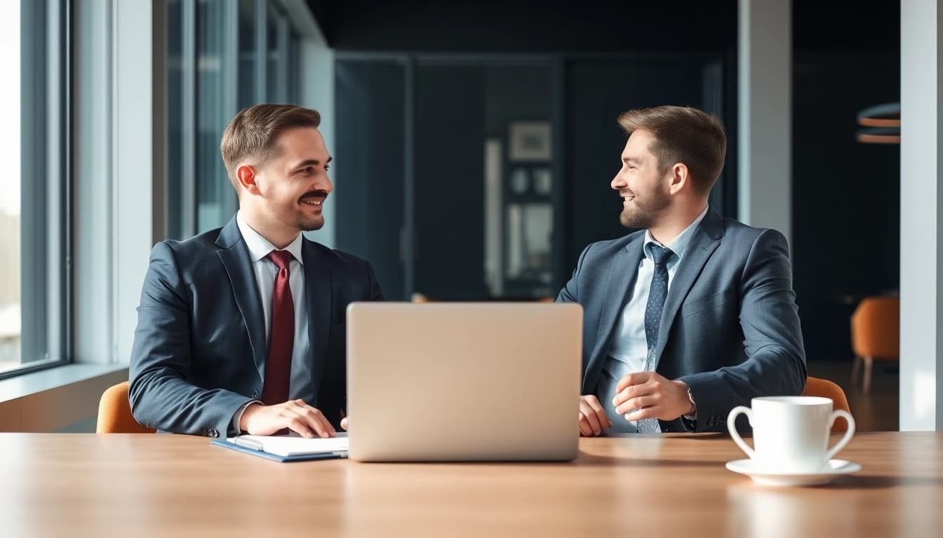 Headhunter für Sales Manager führt inspirierendes Gespräch im Büro.