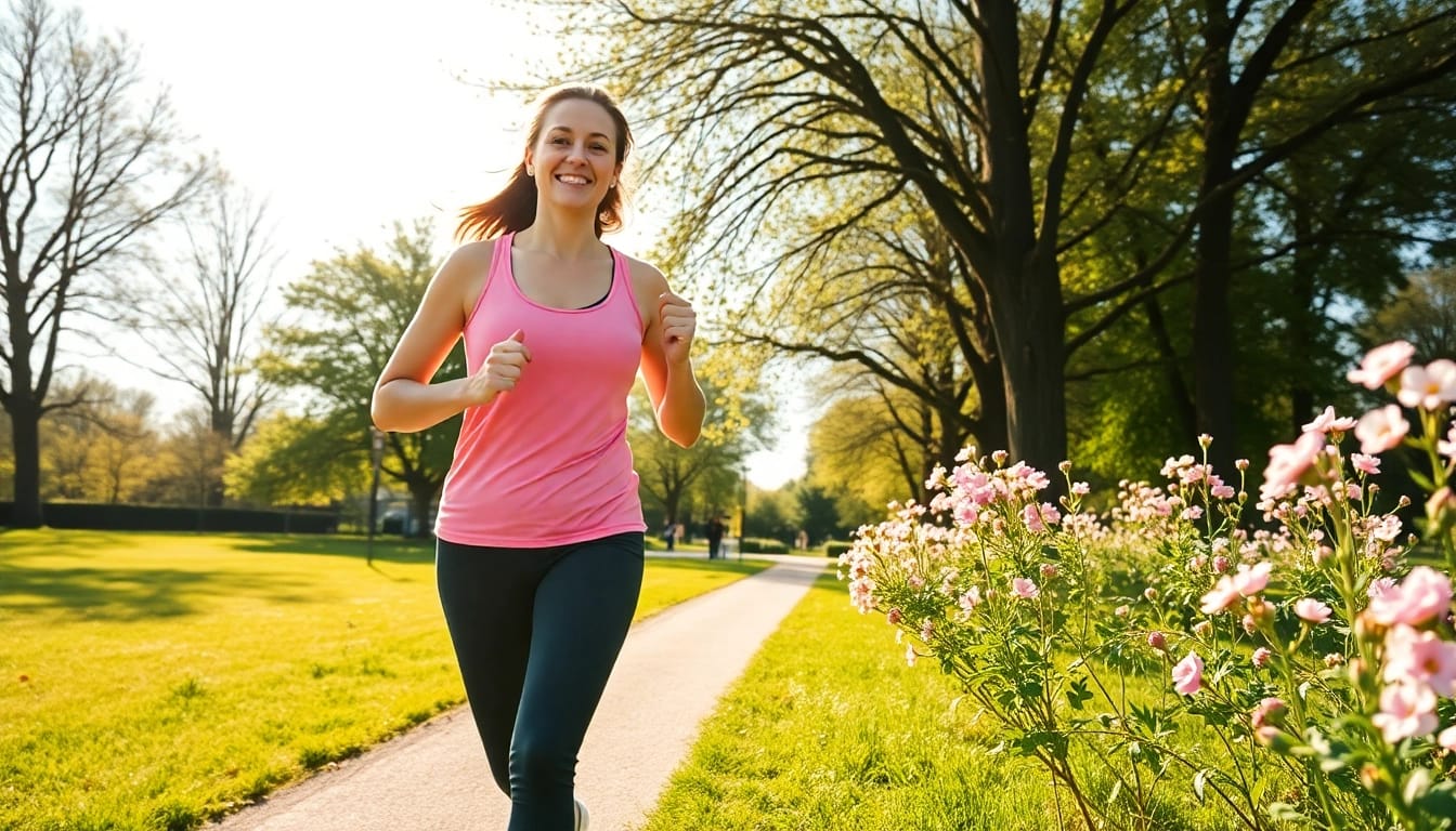Motivierte Person joggt im Park zur Verbesserung des Gewichtsverlusts.