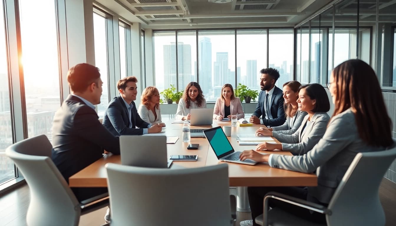 Effiziente Teamarbeit eines Headhunter Schweiz in einem modernen Büroumfeld während einer Rekrutierungsdiskussion.