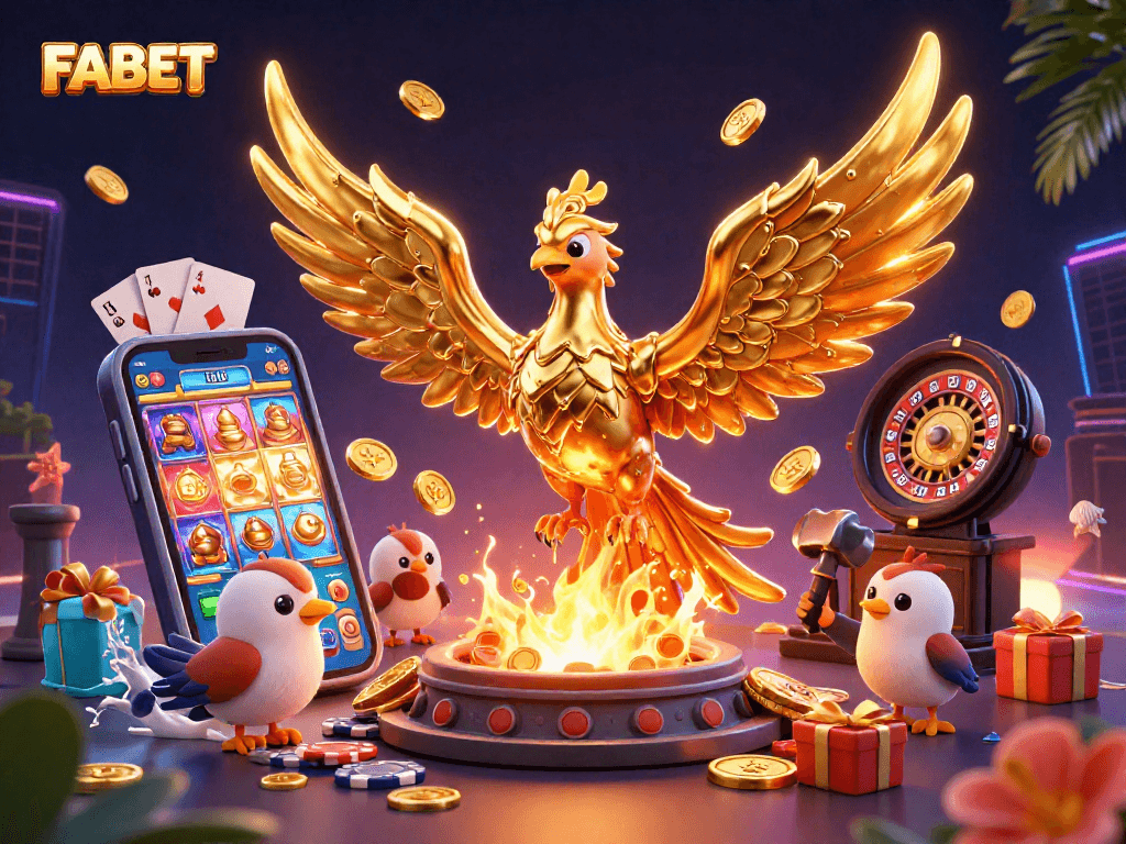 Experience thrilling gaming action with FABET as molten gold transforms into coins, energizing casino elements.