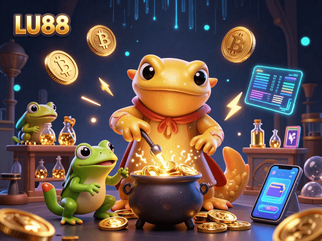 Experience winning at LU88 with a golden salamander alchemist in a magical casino.