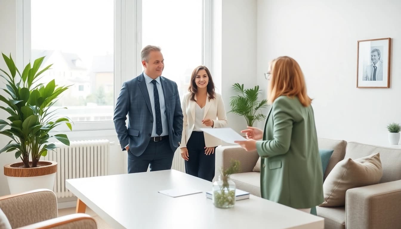 Immobilienmakler Frankfurt Sachsenhausen berät Kunden in einem modernen Büro, vermittelt Vertrauen.