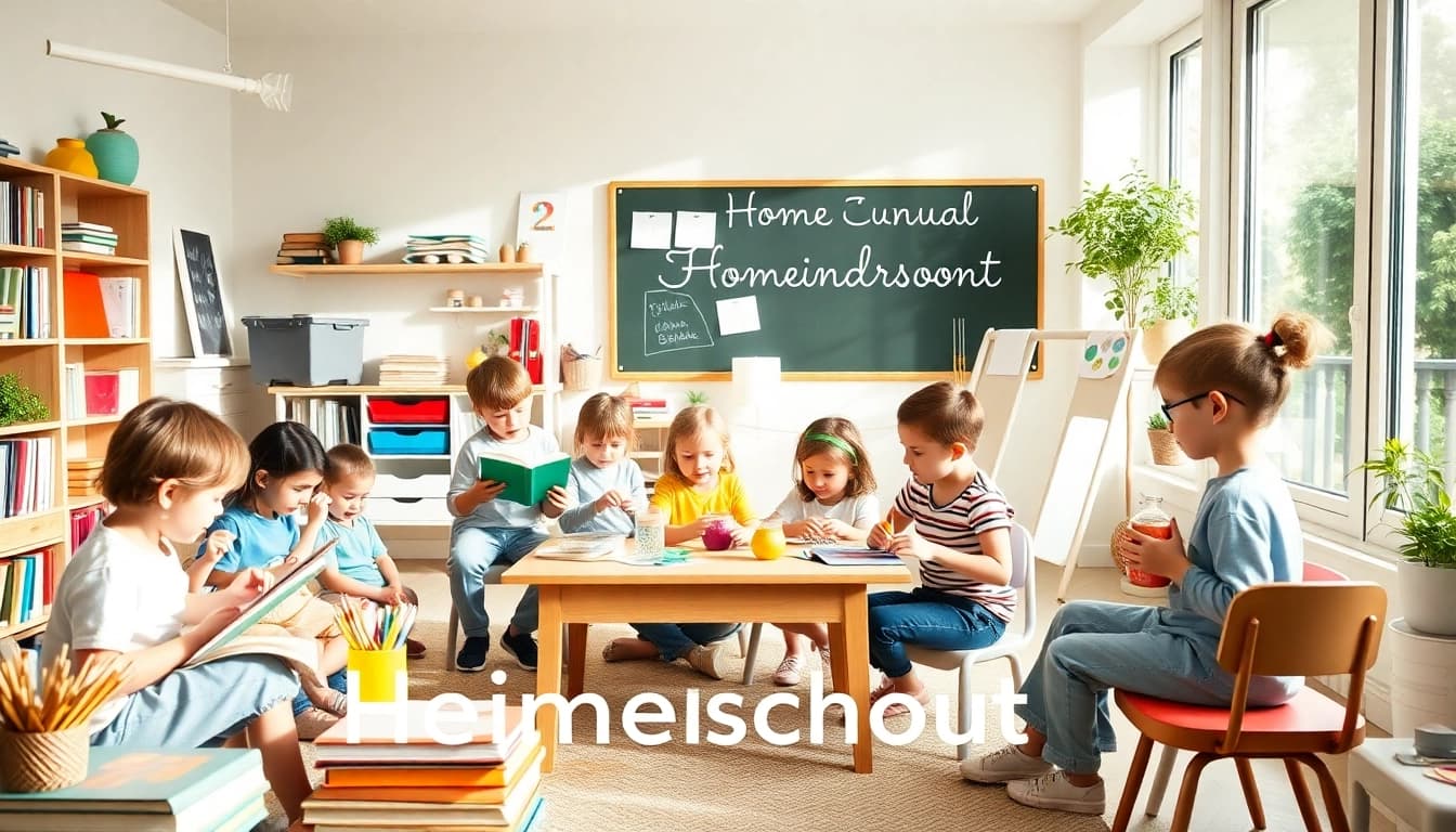 Entdecken Sie kreative Lernmöglichkeiten im Heimunterricht mit Kindern, die aktiv in einer einladenden Lernumgebung engagiert sind.