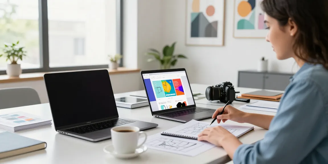 Webdesign Saarland: Designer und Kunde arbeiten an einem modernen Webprojekt in einem hellen Büro.