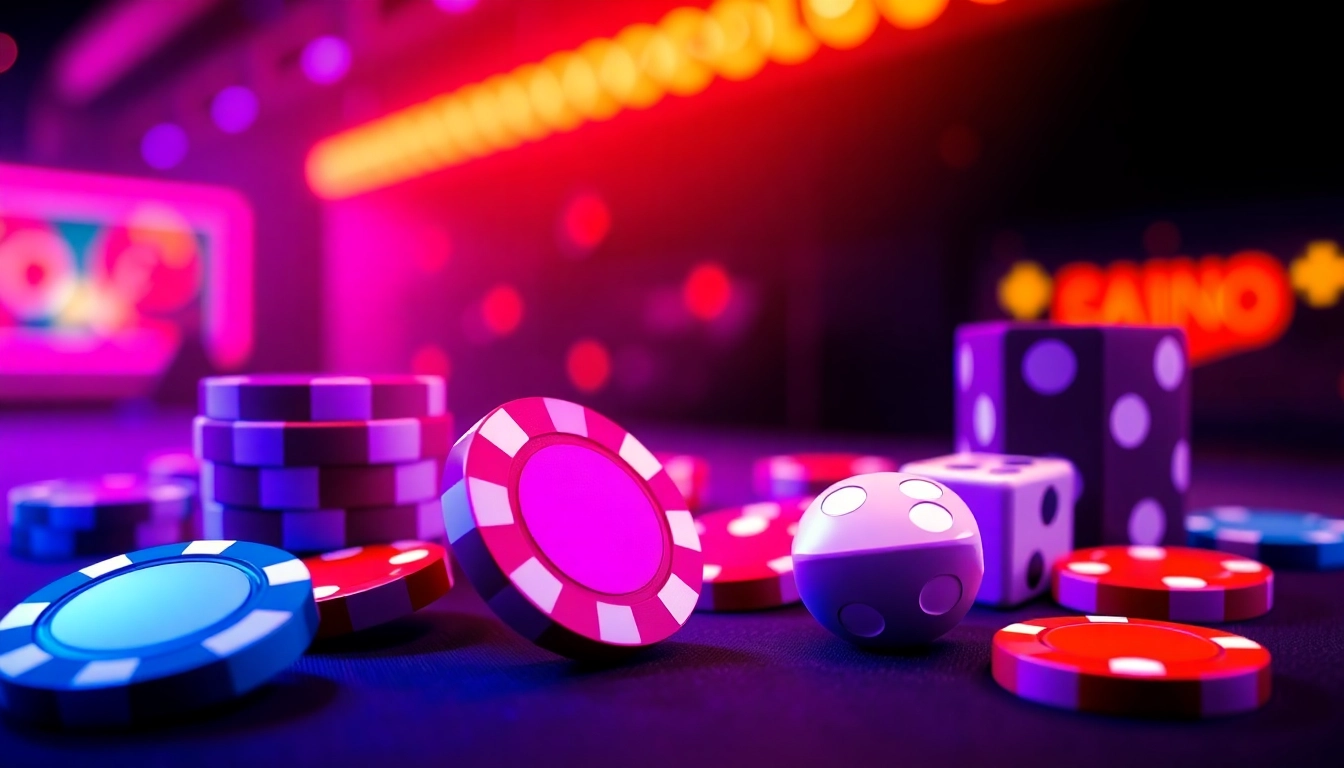Explore new no deposit casino bonus codes Germany with vibrant casino symbols like chips and dice.