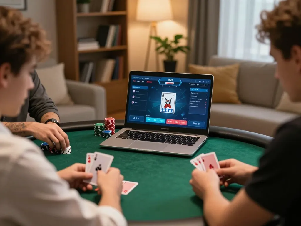 Engaging online poker action featuring 789betpa in a cozy home setting with players strategizing.