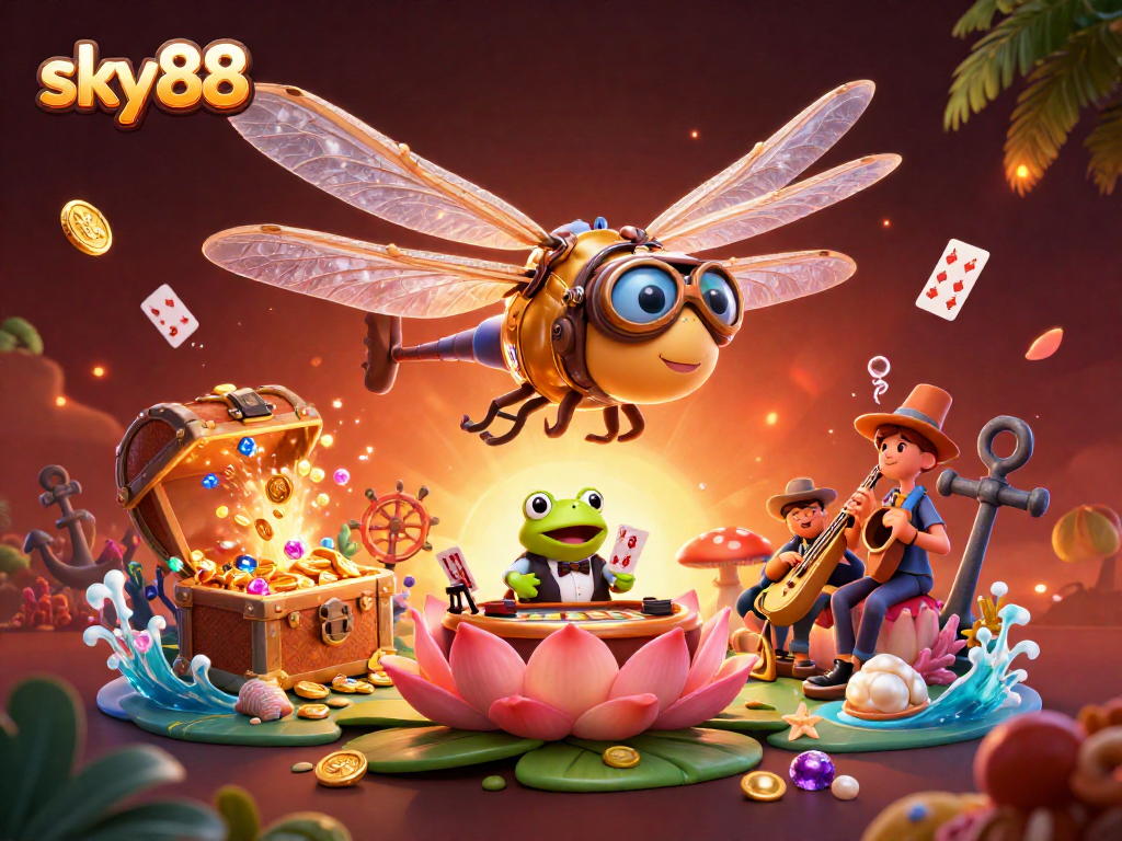 Experience winning moments at sky88 with a dragonfly pilot, frog dealer, and jazzy cricket band.