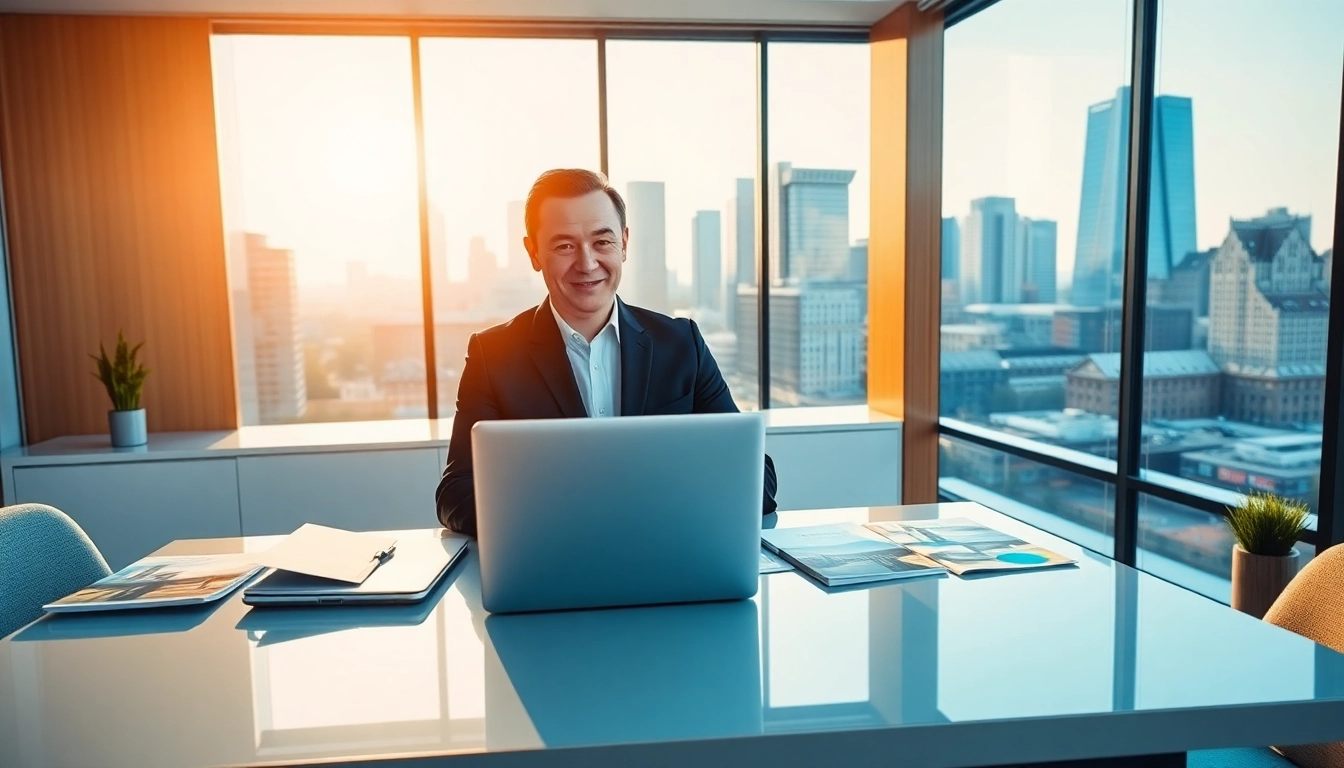 Immobilienmakler Frankfurt Eschersheim präsentiert sich professionell in einem modernen Büro.