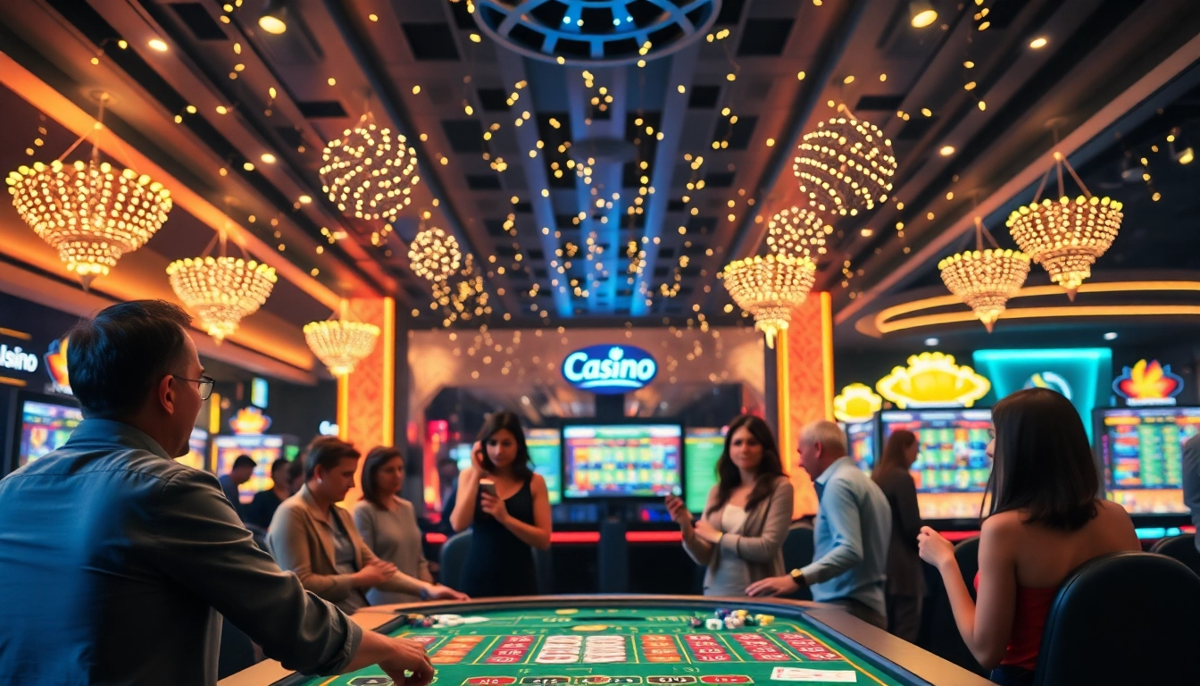 Erlebe das Spielvergnügen in einem online casino ohne anmeldung mit bunten Lichtern und fröhlichen Spielern.