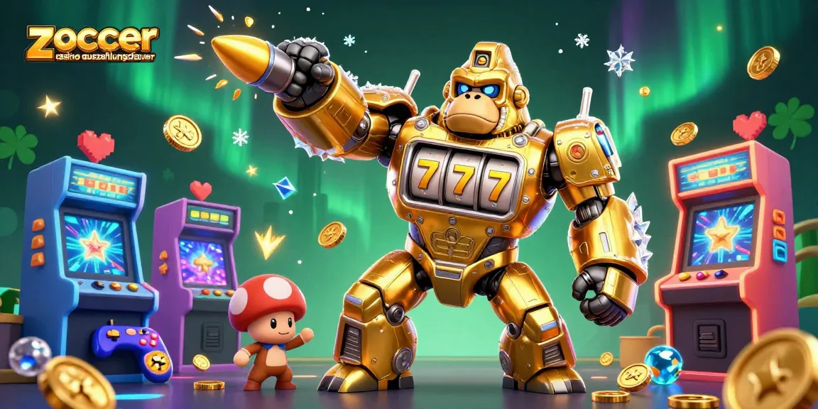 Spin to win at zoccer casino auszahlungsdauer, featuring a dynamic gorilla mech and arcade elements.