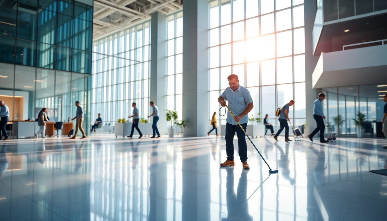 Qualität der Gebäudereinigung Ulm: Ein professionelles Reinigungsteam in einem modernen Büro.