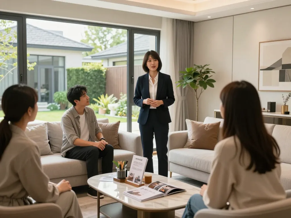 Immobilienmakler Frankfurt Ginnheim präsentiert Immobilieneigenschaften in einem modernen Wohnzimmer.