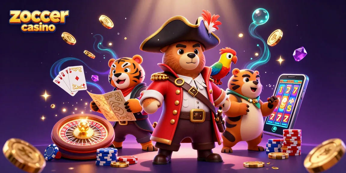 Play and win at zoccer casino with thrilling 3D adventure featuring a pirate bear and tiger!