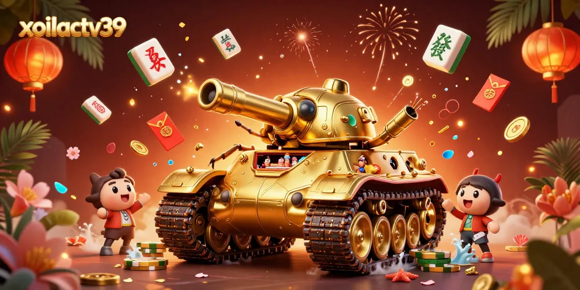 Experience the excitement of xoilactv39 with a colorful casino scene featuring a golden beetle tank.