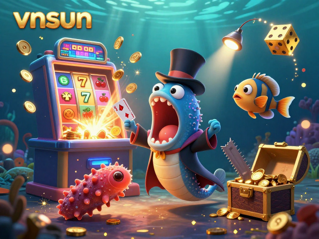 Spin the reels at vnsun with vibrant characters and jackpot treasures illuminating the underwater scene