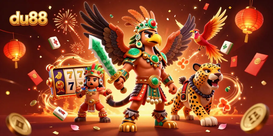 Experience thrilling games at du88 with Aztec warriors and festive casino elements!