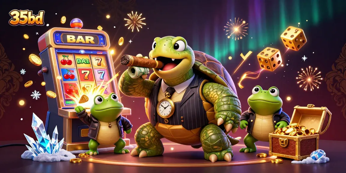 Experience big wins at 35bd with a jackpot-filled casino scene featuring vibrant characters.