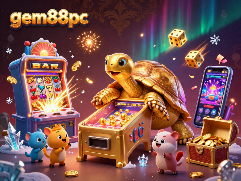 Engage with gem88pc and spin the jackpot on a vibrant casino scene featuring cartoon characters.
