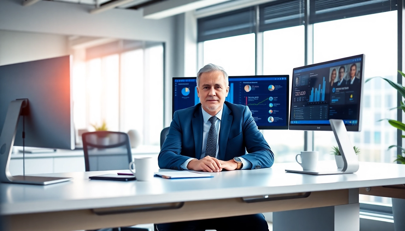 Headhunter IT conducting a video call in a modern office.