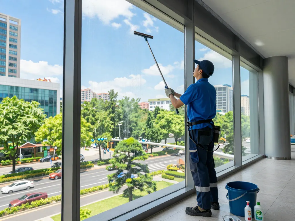 Fensterputzer in Münster, der umweltfreundliche Techniken für makellose Ergebnisse anwendet und streifenfreie Fenster garantiert.