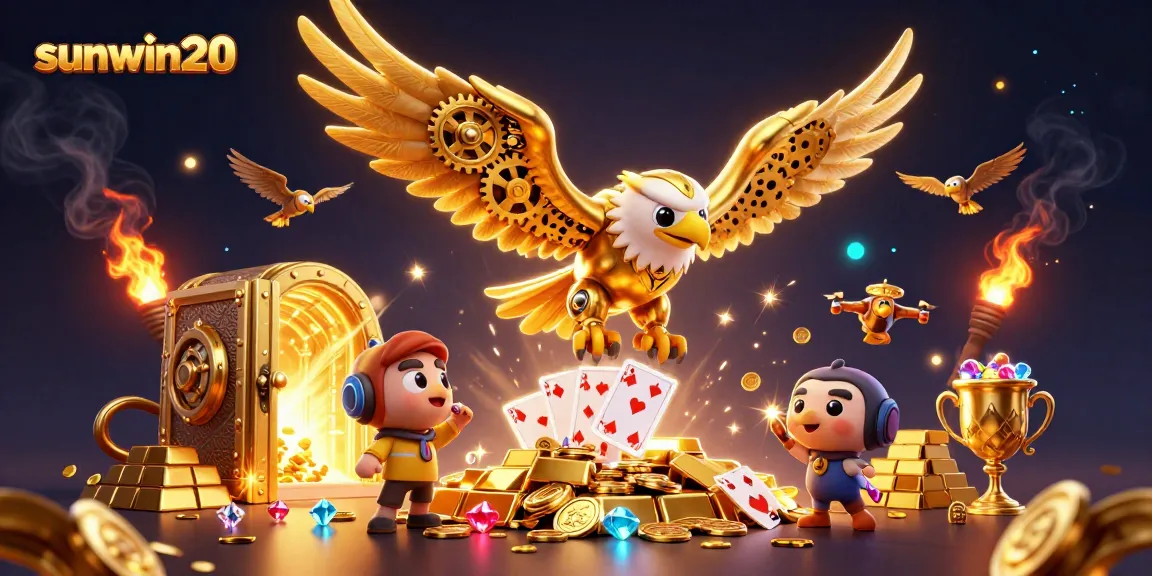 Experience the thrill of sunwin20 with a golden eagle amidst shimmering casino treasures.