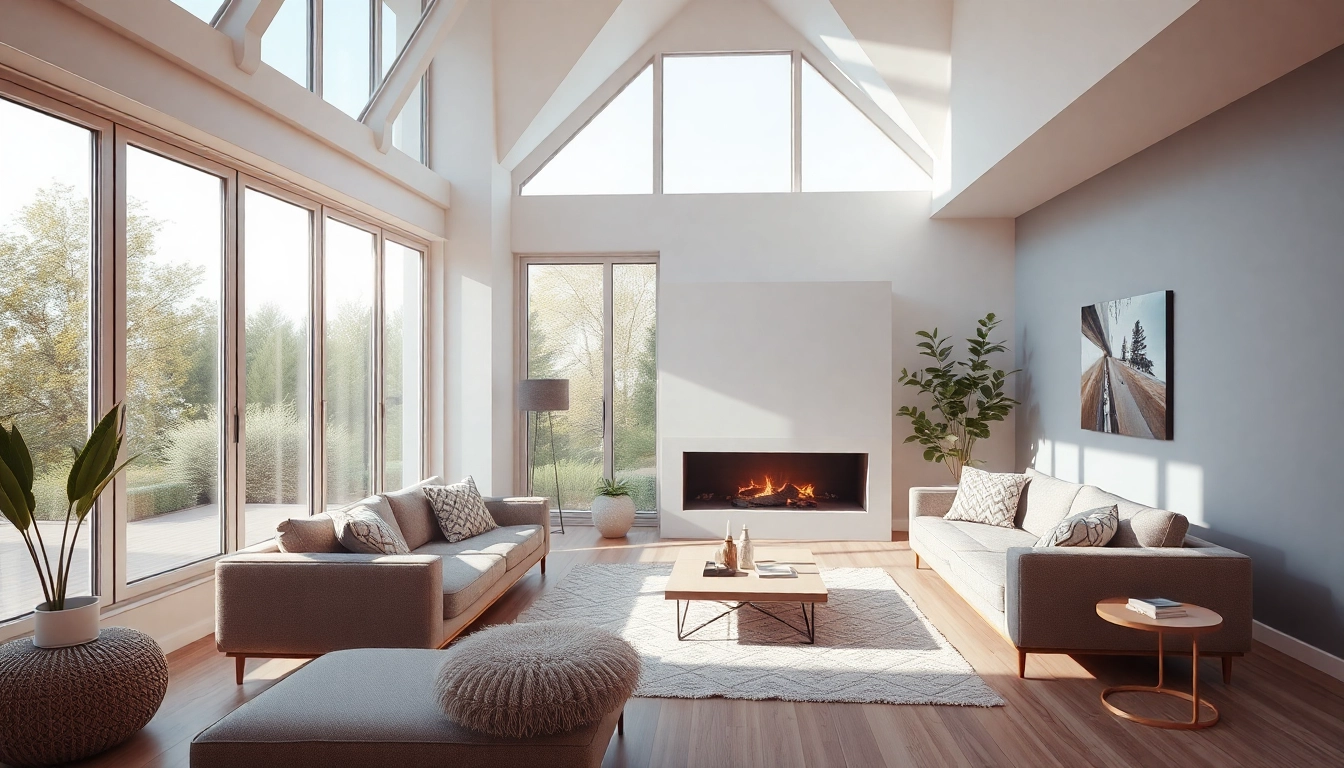 3D Visualisierung erstellen eines stilvollen Wohnzimmers mit natürlichem Licht und gemütlichem Design.