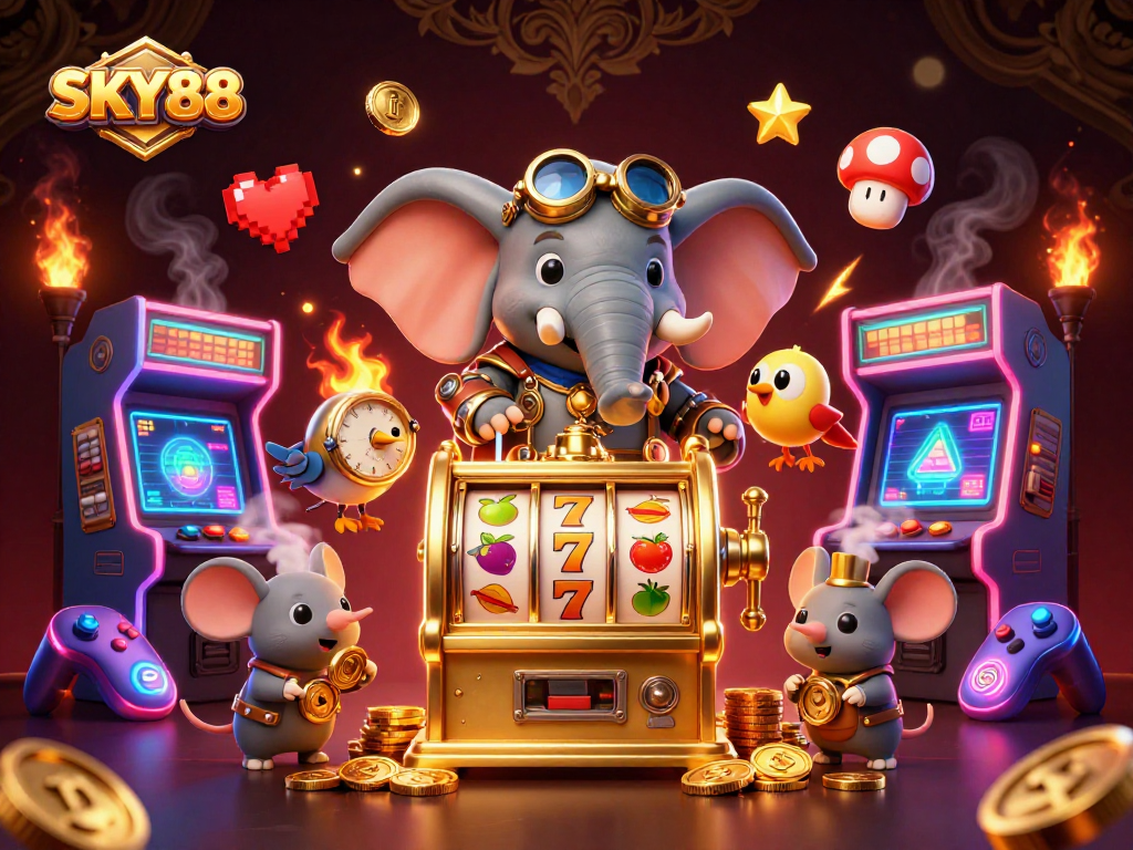 Engage with thrilling SKY88 gaming action featuring steampunk characters and dynamic elements.