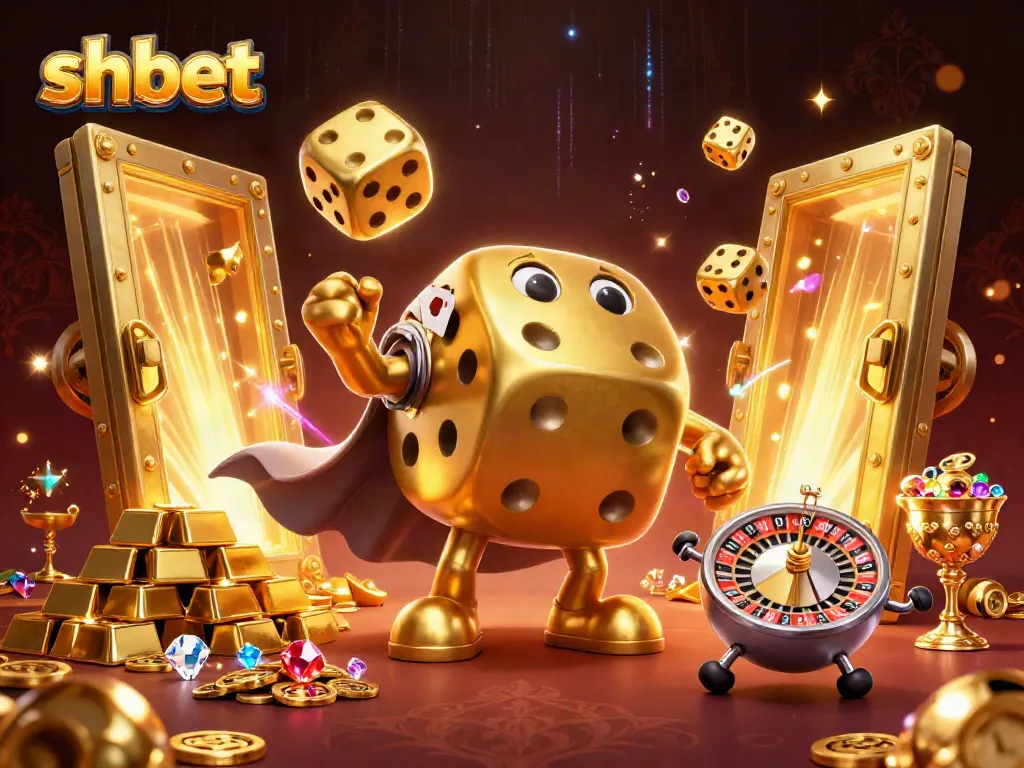 Engage in thrilling games at shbet, surrounded by lavish treasures and dynamic gaming elements.