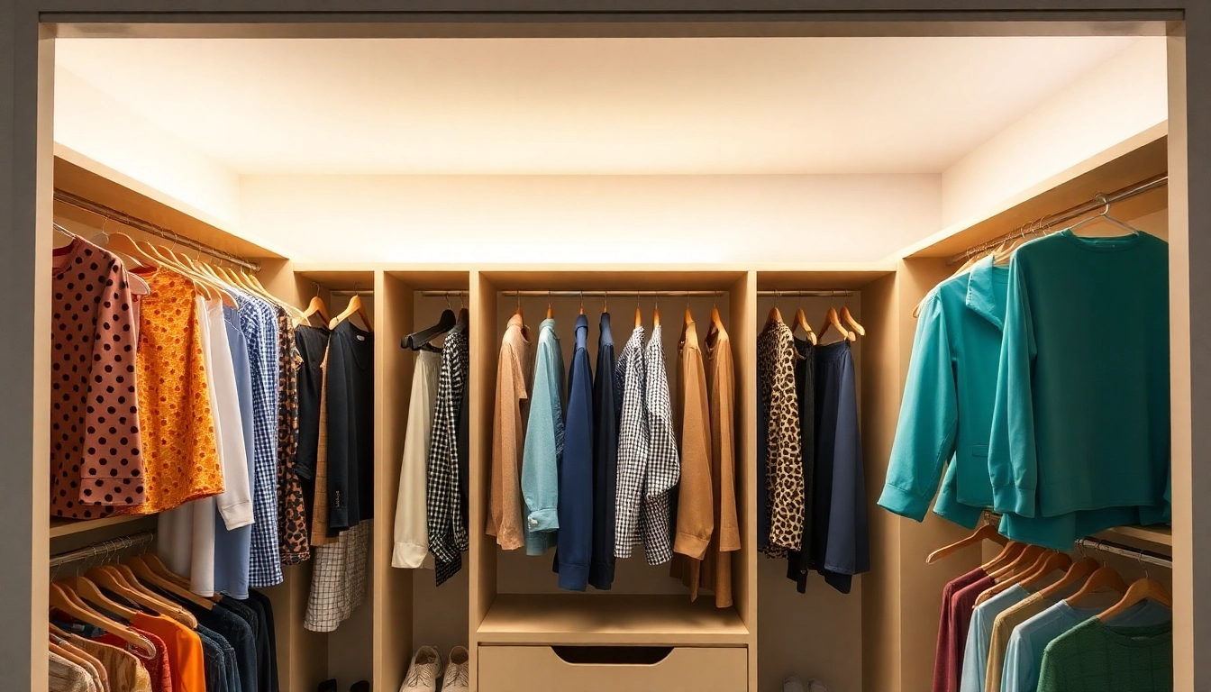 Kleiderbügel günstig in verschiedenen Farben und Materialien präsentieren ordentlich in einem Kleiderschrank.