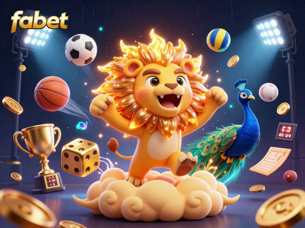 Engage with fabet's dynamic casino experience featuring a roaring sun lion and golden dice.