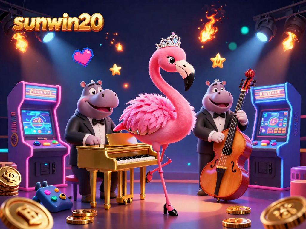 Experience the excitement of sunwin20 with a lively scene at a casino, featuring vibrant characters and dynamic gaming elements.