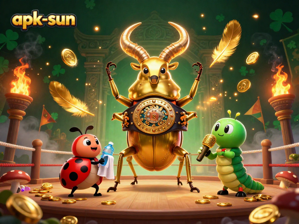 Engage in thrilling action with apk-sun's casino arena featuring a champion stag beetle.