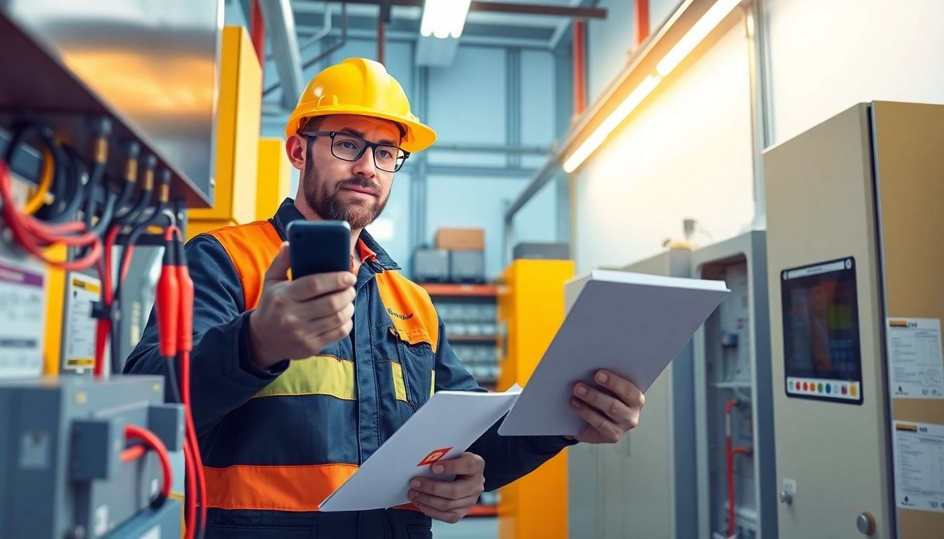 Electrician conducts a DGUV V3 Prüfung, ensuring safety compliance in the workplace.