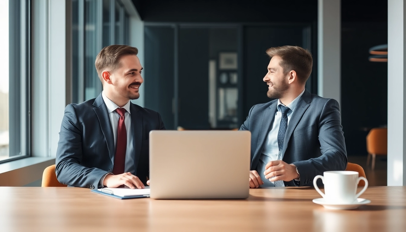 Headhunter für Sales Manager führt inspirierendes Gespräch im Büro.