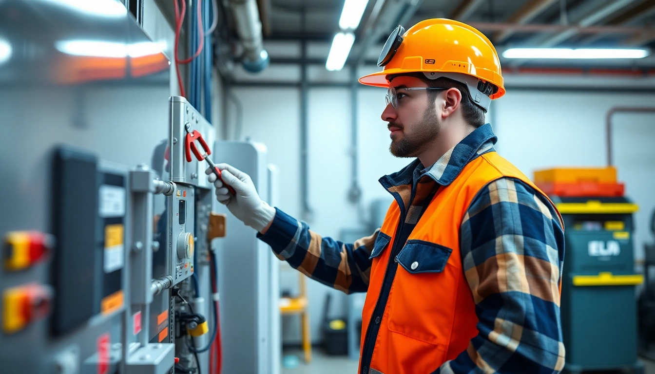 Electrician performing a DGUV V3 Prüfung, ensuring safety and compliance with equipment standards.