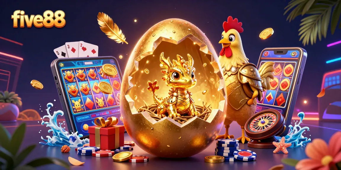Experience the thrilling five88 casino with a golden dragon and energetic gaming elements.