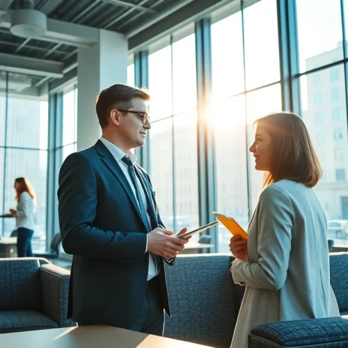 Engaged Headhunter Köln meeting candidates in a modern office setting.