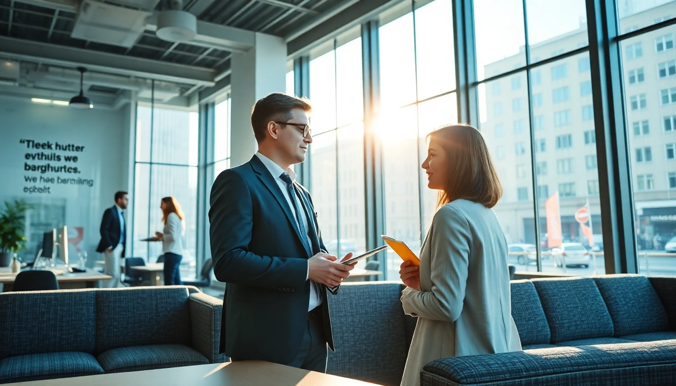 Engaged Headhunter Köln meeting candidates in a modern office setting.
