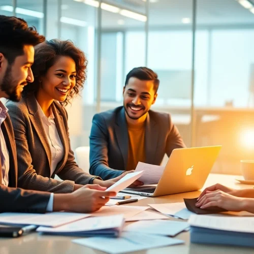 Headhunter Vertrieb teamwork session with professionals discussing recruitment strategies.