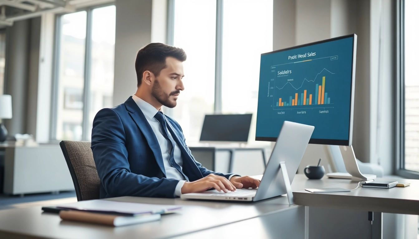 Headhunter Sales: Ein professioneller Headhunter arbeitet konzentriert in einem modernen Büro.