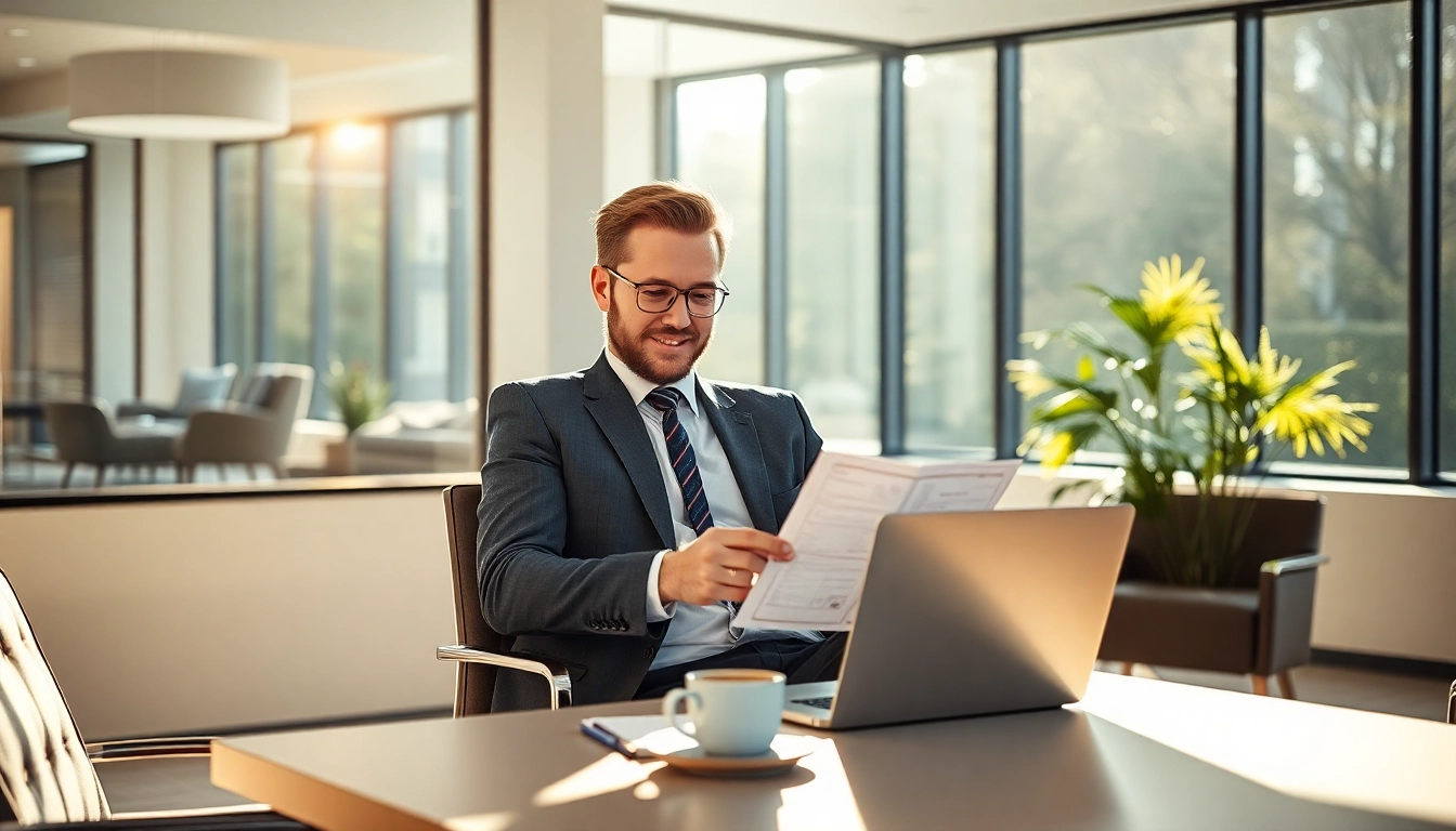Headhunter Mühlheim analysiert Bewerbungsunterlagen in modernem Büro.