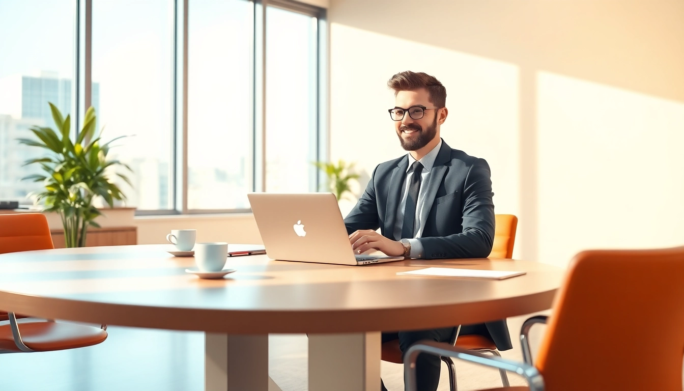Professioneller Headhunter Essen arbeitet am Tisch im Büro.