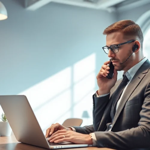 Professioneller Headhunter Krefeld im modernen Büro bei der Arbeit, fokussiert und engagiert.