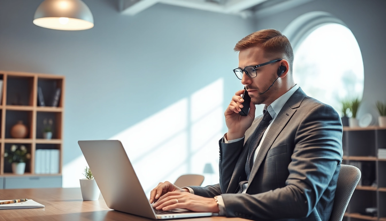 Professioneller Headhunter Krefeld im modernen Büro bei der Arbeit, fokussiert und engagiert.