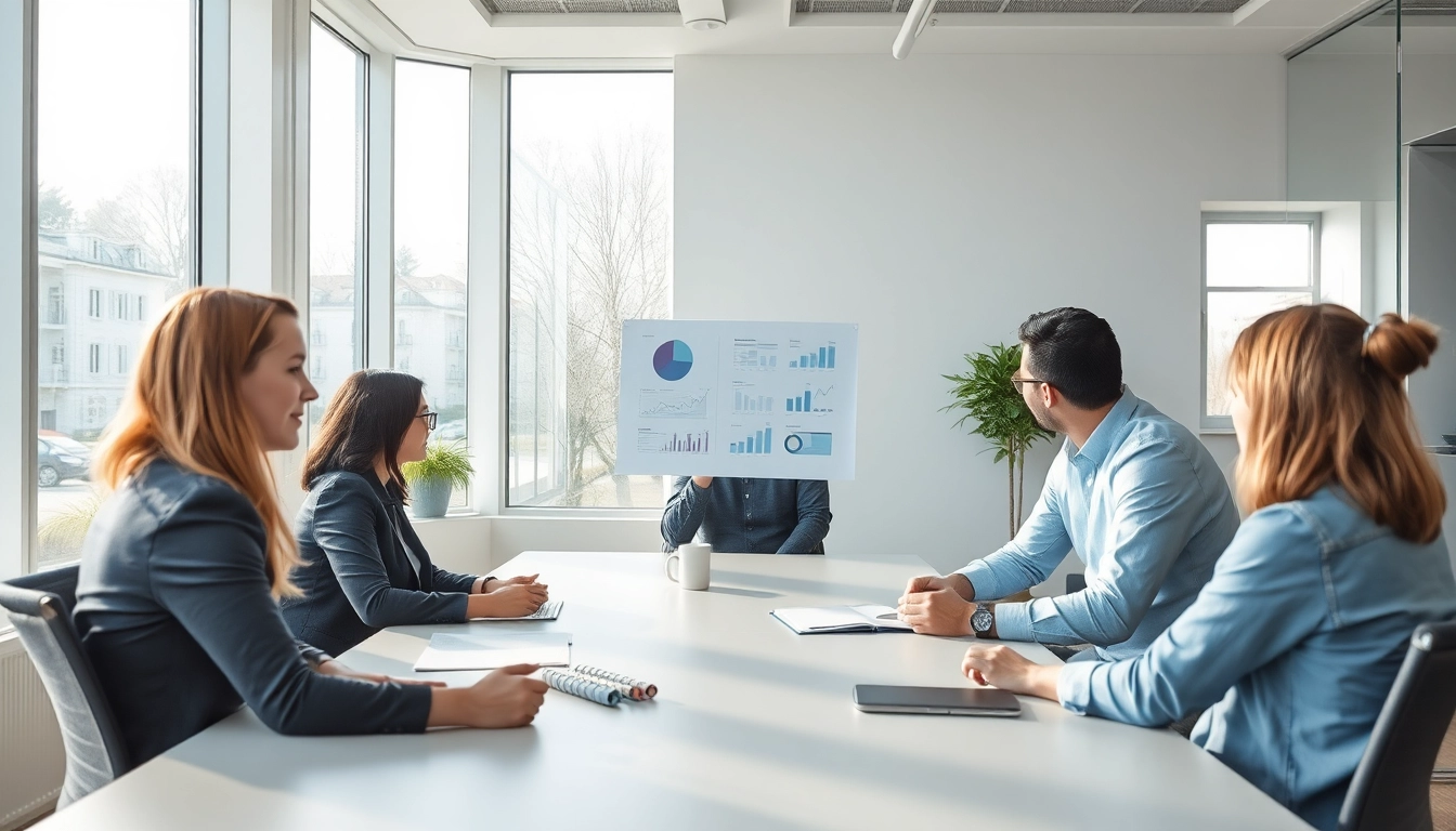 Headhunter Rostock präsentiert Lösungen in einem modernen Büro mit Teamdiskussionen.