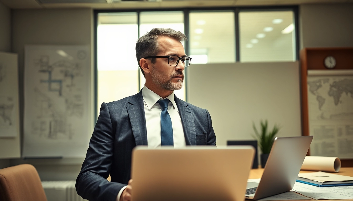 Headhunter Baubranche Beratung in einem modernen Büro mit Plänen.