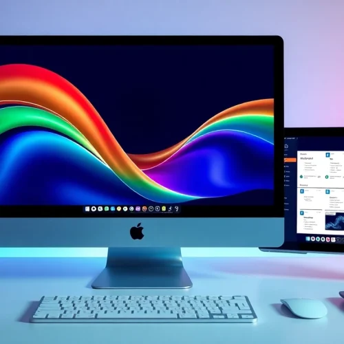 Erleben Sie Office 2024 Mac Version kaufen auf einem modernen Desktop-Setup mit innovativer Benutzeroberfläche.