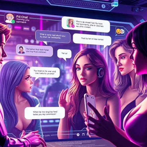 Engaging scene of AI chat porn interactions with diverse characters in a vibrant digital environment.